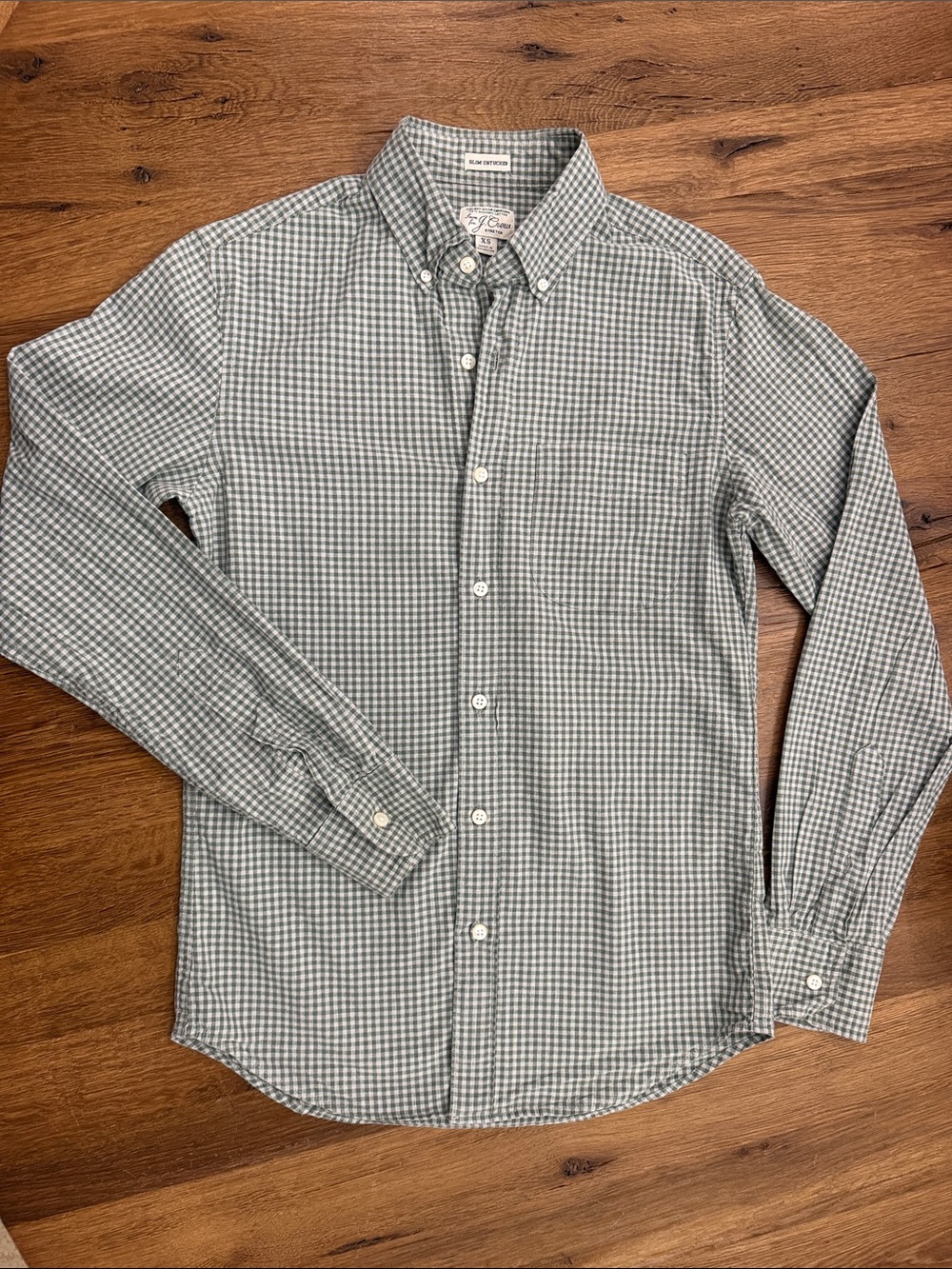 J. Crew Green and White Gingham Button-Down Shirt